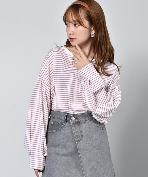 RETRO GIRL(レトロガール)の「カラフルボーダーTee(Tシャツ/カットソー・レディース・ベージュ/ピンク/ブルー/マスタード・FREE)」の4枚目の写真