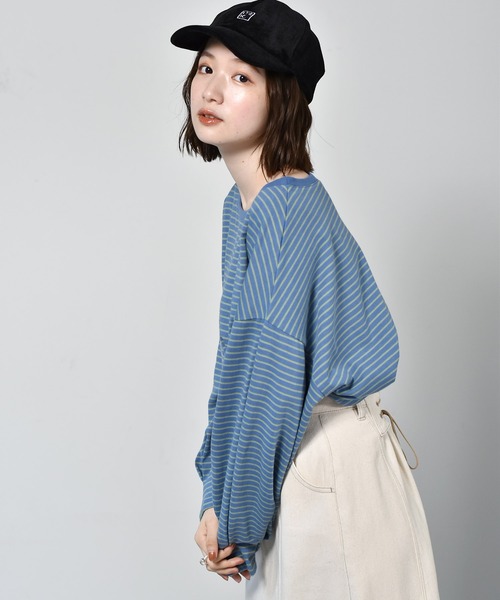 RETRO GIRL(レトロガール)の「カラフルボーダーTee(Tシャツ/カットソー・レディース・ベージュ/ピンク/ブルー/マスタード・FREE)」の2枚目の写真