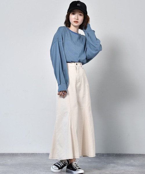 RETRO GIRL(レトロガール)の「カラフルボーダーTee(Tシャツ/カットソー・レディース・ベージュ/ピンク/ブルー/マスタード・FREE)」の9枚目の写真