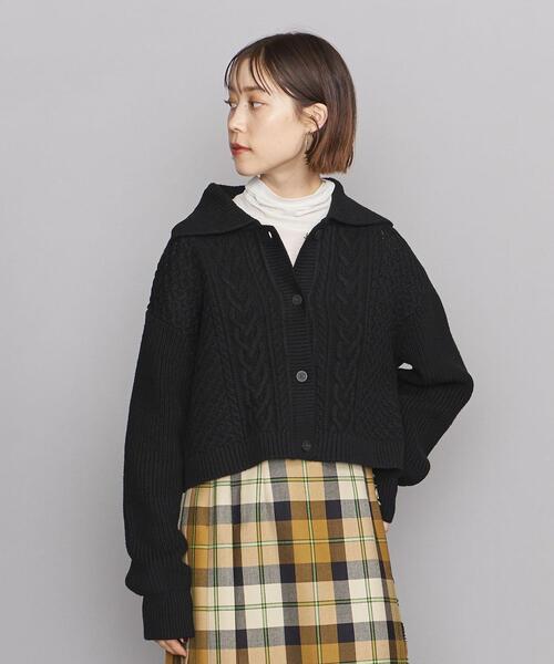 BEAUTY&YOUTH UNITED ARROWS(ビューティーアンドユースユナイテッドアローズ)の「BY ケーブル ショートカーディガン◆(カーディガン/ボレロ・レディース・オフホワイト/ブラック・FREE)」の2枚目の写真