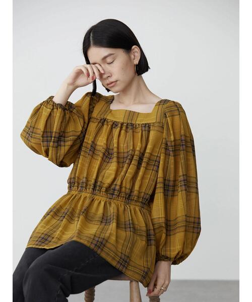 AMERICAN HOLIC(アメリカンホリック)の「シフォンギャザーブラウス(シャツ/ブラウス・レディース・チェック/ブラック・M/L)」の2枚目の写真