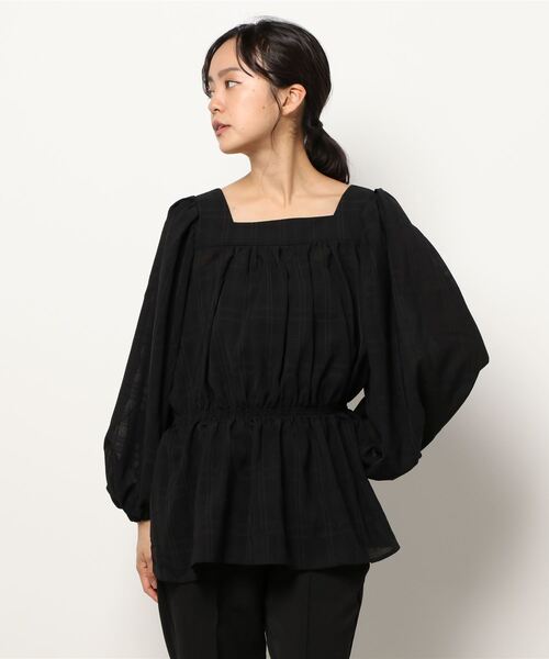 AMERICAN HOLIC(アメリカンホリック)の「シフォンギャザーブラウス(シャツ/ブラウス・レディース・チェック/ブラック・M/L)」の3枚目の写真