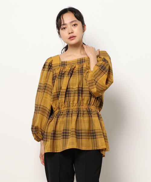 AMERICAN HOLIC(アメリカンホリック)の「シフォンギャザーブラウス(シャツ/ブラウス・レディース・チェック/ブラック・M/L)」の4枚目の写真