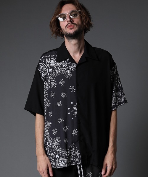 STUD MUFFIN（スタッドマフィン）の「mhs1756-バンダナ柄-無地TRサテン SSワイドシャツ（シャツ/ブラウス・メンズ・ライトグレー/ブラック・2/3）」の10枚目の写真