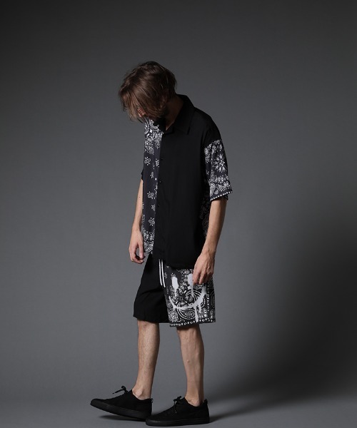 STUD MUFFIN（スタッドマフィン）の「mhs1756-バンダナ柄-無地TRサテン SSワイドシャツ（シャツ/ブラウス・メンズ・ライトグレー/ブラック・2/3）」の11枚目の写真