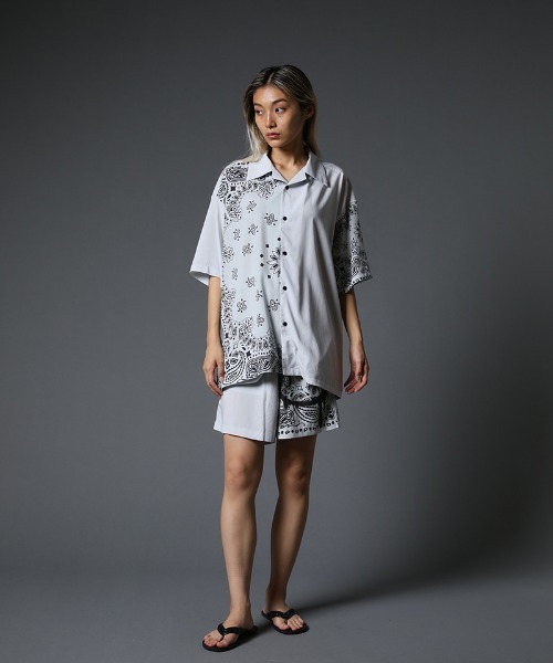 STUD MUFFIN（スタッドマフィン）の「mhs1756-バンダナ柄-無地TRサテン SSワイドシャツ（シャツ/ブラウス・メンズ・ライトグレー/ブラック・2/3）」の22枚目の写真