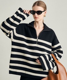【Fano Studios】Zipper lapel stripe rib knit FD21S104