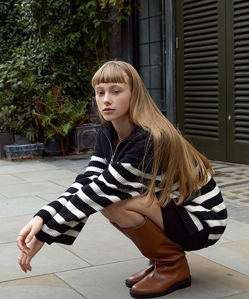 Fano Studios(ファノ ストゥディオズ)の「【Fano Studios】Zipper lapel stripe rib knit FD21S104(ニット/セーター・レディース・ブラック・S/L/M)」の9枚目の写真
