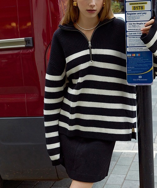 Fano Studios(ファノ ストゥディオズ)の「【Fano Studios】Zipper lapel stripe rib knit FD21S104(ニット/セーター・レディース・ブラック・S/L/M)」の11枚目の写真