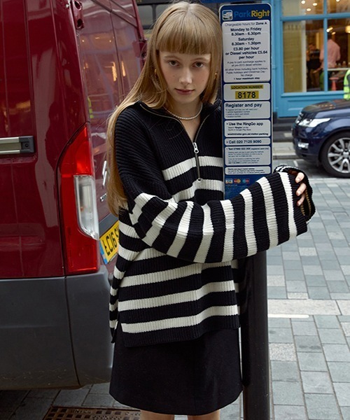 Fano Studios(ファノ ストゥディオズ)の「【Fano Studios】Zipper lapel stripe rib knit FD21S104(ニット/セーター・レディース・ブラック・S/L/M)」の12枚目の写真