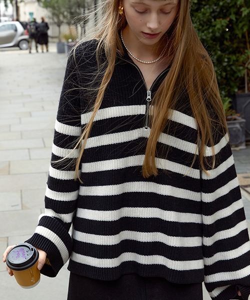 Fano Studios(ファノ ストゥディオズ)の「【Fano Studios】Zipper lapel stripe rib knit FD21S104(ニット/セーター・レディース・ブラック・S/L/M)」の13枚目の写真