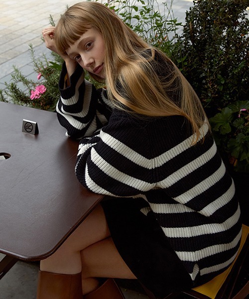 Fano Studios(ファノ ストゥディオズ)の「【Fano Studios】Zipper lapel stripe rib knit FD21S104(ニット/セーター・レディース・ブラック・S/L/M)」の14枚目の写真
