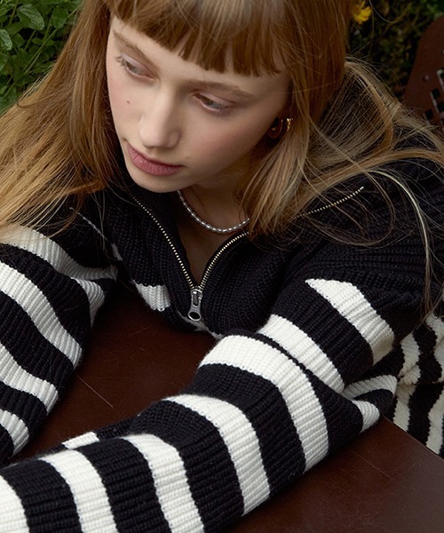 Fano Studios(ファノ ストゥディオズ)の「【Fano Studios】Zipper lapel stripe rib knit FD21S104(ニット/セーター・レディース・ブラック・S/L/M)」の15枚目の写真