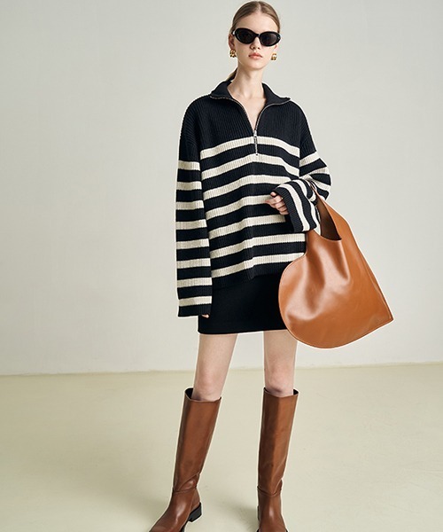 Fano Studios(ファノ ストゥディオズ)の「【Fano Studios】Zipper lapel stripe rib knit FD21S104(ニット/セーター・レディース・ブラック・S/L/M)」の17枚目の写真