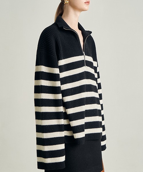Fano Studios(ファノ ストゥディオズ)の「【Fano Studios】Zipper lapel stripe rib knit FD21S104(ニット/セーター・レディース・ブラック・S/L/M)」の19枚目の写真