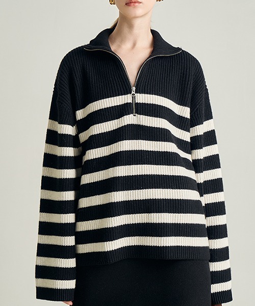 Fano Studios(ファノ ストゥディオズ)の「【Fano Studios】Zipper lapel stripe rib knit FD21S104(ニット/セーター・レディース・ブラック・S/L/M)」の20枚目の写真