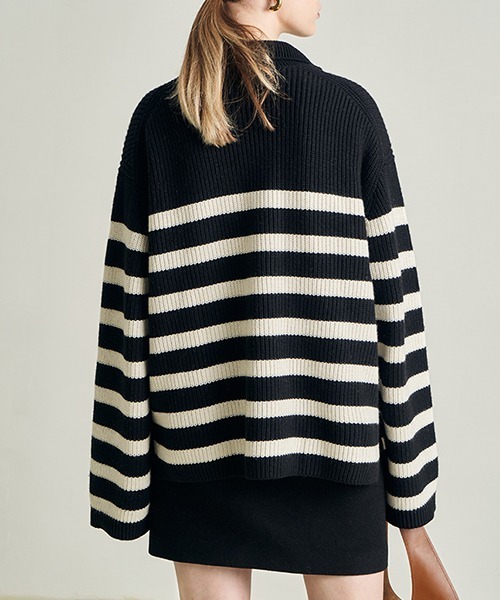 Fano Studios(ファノ ストゥディオズ)の「【Fano Studios】Zipper lapel stripe rib knit FD21S104(ニット/セーター・レディース・ブラック・S/L/M)」の21枚目の写真