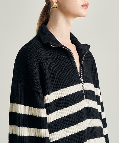Fano Studios(ファノ ストゥディオズ)の「【Fano Studios】Zipper lapel stripe rib knit FD21S104(ニット/セーター・レディース・ブラック・S/L/M)」の22枚目の写真