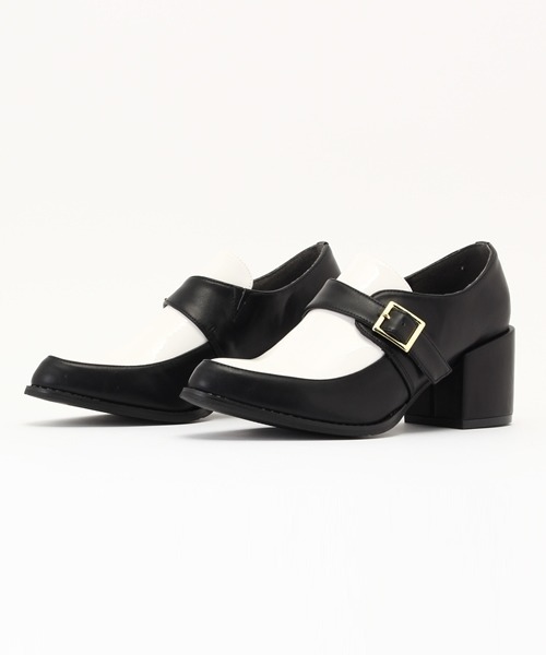 LibertyDoll（リバティードール）の「Liberty doll / ポインテッドトゥチャンキーヒールモンクストラップシューズ (5361)（その他シューズ・レディース・ホワイト系その他/ブラック×ホワイト・L/M/LL）」の2枚目の写真