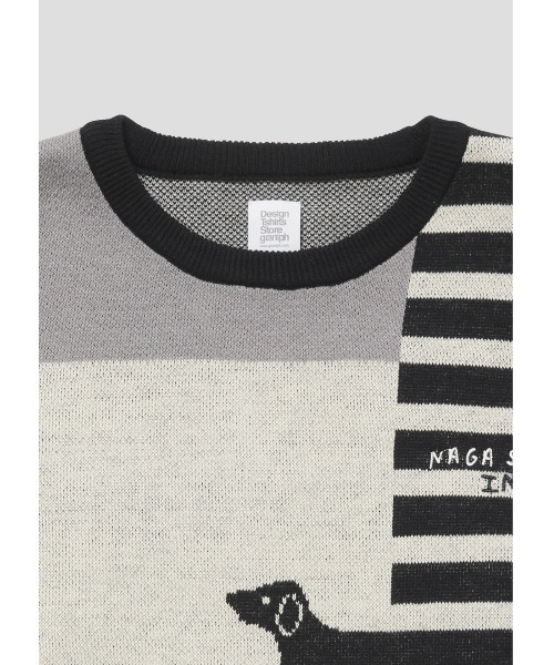 Design Tshirts Store graniph（デザイン　ティーシャツ　ストア　グラニフ）の「ナガスギルイヌ｜グラフィックジャカードニット（ニット/セーター・メンズ・ブラック・SMALL/MEDIUM/LARGE）」の5枚目の写真