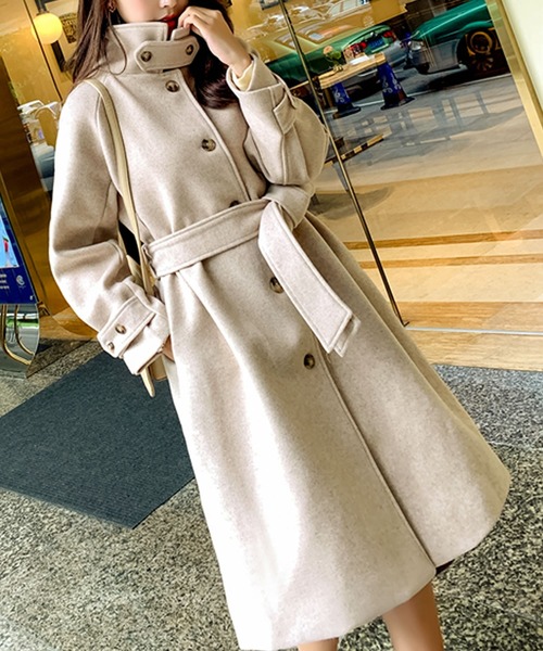 Primazel（プリマゼル）の「スタンドカラー ウール調 ミディアムコート（その他アウター・レディース・ブラック/ブルー/ベージュ・M）」の3枚目の写真