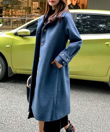 スタンドカラー ウール調 ミディアムコート