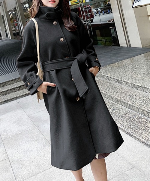 Primazel（プリマゼル）の「スタンドカラー ウール調 ミディアムコート（その他アウター・レディース・ブラック/ブルー/ベージュ・M）」の2枚目の写真