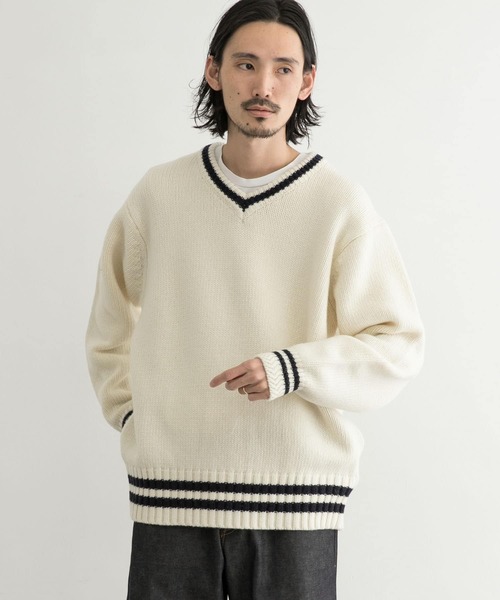 URBAN RESEARCH（アーバンリサーチ）の「メリノウールチルデンニット（ニット/セーター・メンズ・ホワイト/ネイビー・MEDIUM/LARGE）」の3枚目の写真