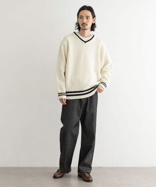 URBAN RESEARCH（アーバンリサーチ）の「メリノウールチルデンニット（ニット/セーター・メンズ・ホワイト/ネイビー・MEDIUM/LARGE）」の4枚目の写真