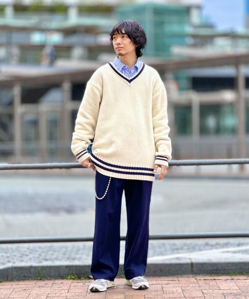 URBAN RESEARCH（アーバンリサーチ）の「メリノウールチルデンニット（ニット/セーター・メンズ・ホワイト/ネイビー・MEDIUM/LARGE）」の7枚目の写真