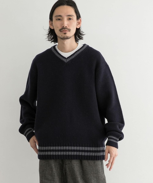 URBAN RESEARCH（アーバンリサーチ）の「メリノウールチルデンニット（ニット/セーター・メンズ・ホワイト/ネイビー・MEDIUM/LARGE）」の8枚目の写真
