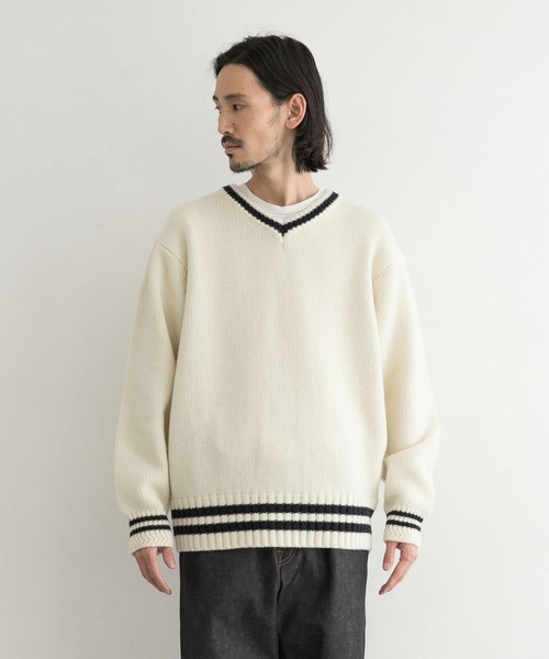 URBAN RESEARCH（アーバンリサーチ）の「メリノウールチルデンニット（ニット/セーター・メンズ・ホワイト/ネイビー・MEDIUM/LARGE）」の10枚目の写真