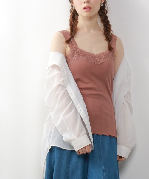 Honeys（ハニーズ）の「テレコレースキャミソール（キャミソール・レディース・ネイビー/ピンク系その他/オフホワイト/モカ/ライトベージュ/ブラック/ブルー系その他/ダークブルー/キャメル・S/M/L/LL）」の8枚目の写真