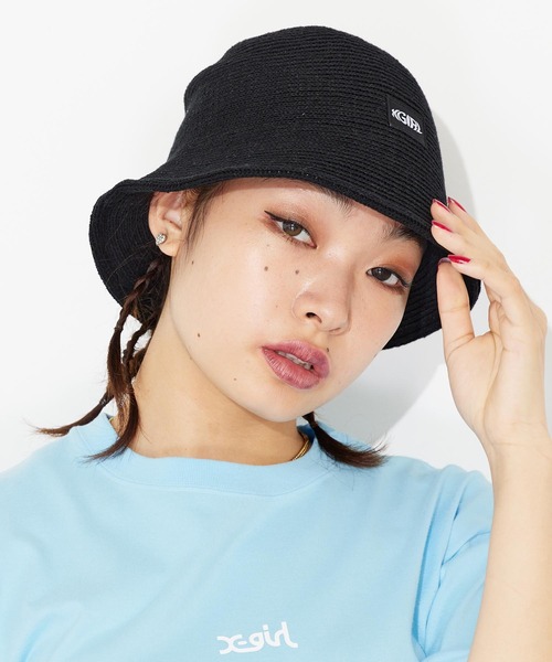 X-girl(エックスガール)の「STRAW BUCKET HAT(ハット・レディース・ブラック/ベージュ・ONE SIZE)」の2枚目の写真
