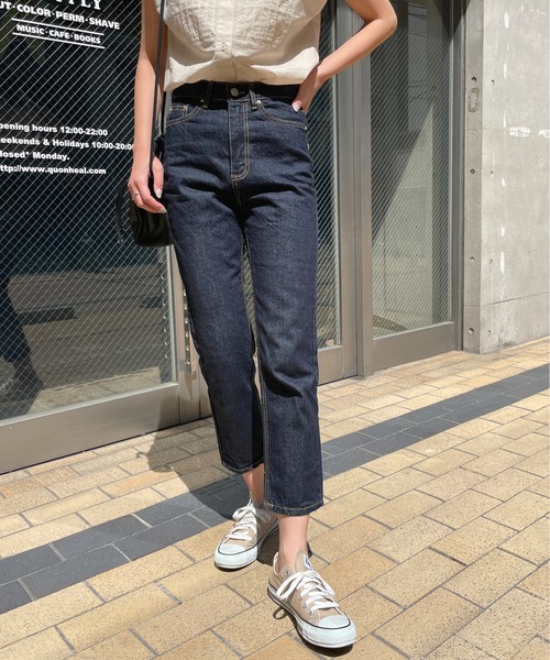 Meli rich（メリーリッチ）の「オールシーズン使える。ストレートデニム（デニムパンツ・レディース・アイボリー/インディゴブルー・FREE）」の4枚目の写真