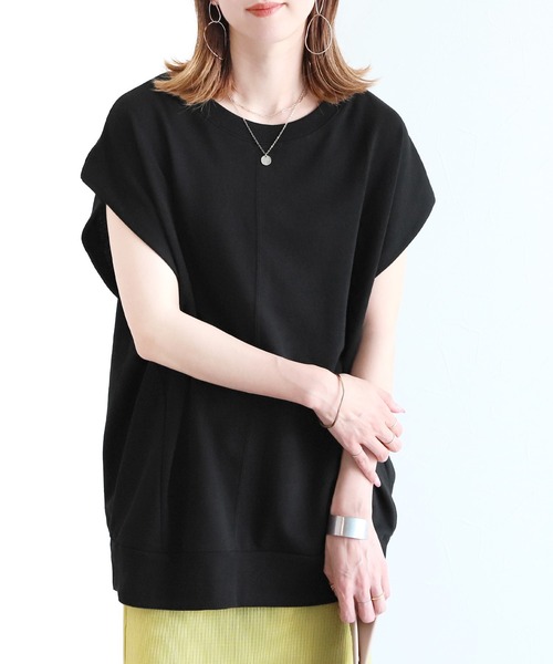 reca(レカ)の「ミニ裏毛切替ロングトップス(Tシャツ/カットソー・レディース・ブラック/オフホワイト/ライラック/グレイッシュベージュ・MEDIUM)」の3枚目の写真