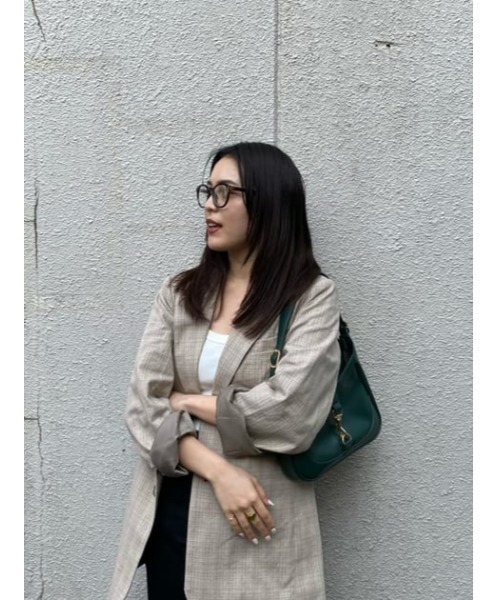 MOUSSY（マウジー）の「DOBBY CHECK ジャケット（テーラードジャケット・レディース・ブラウン/キナリ/ベージュ・1/2）」の5枚目の写真