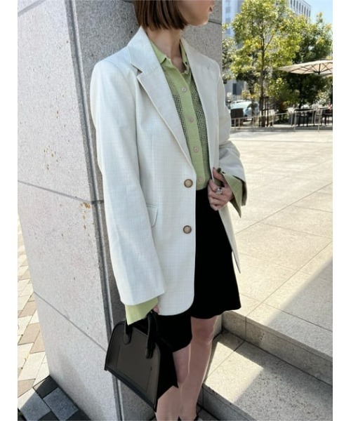 MOUSSY（マウジー）の「DOBBY CHECK ジャケット（テーラードジャケット・レディース・ブラウン/キナリ/ベージュ・1/2）」の11枚目の写真