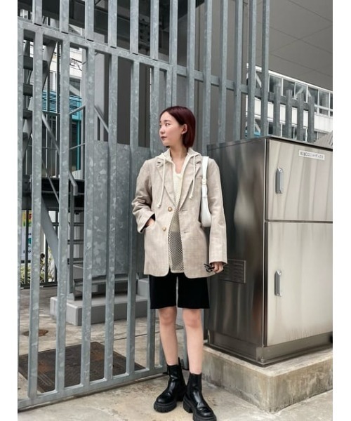 MOUSSY（マウジー）の「DOBBY CHECK ジャケット（テーラードジャケット・レディース・ブラウン/キナリ/ベージュ・1/2）」の9枚目の写真
