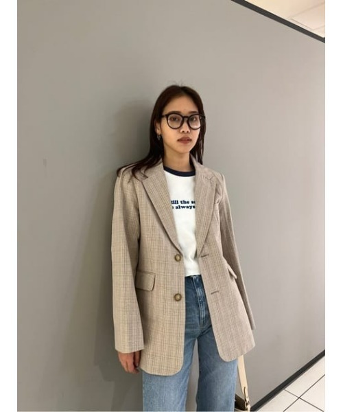 MOUSSY（マウジー）の「DOBBY CHECK ジャケット（テーラードジャケット・レディース・ブラウン/キナリ/ベージュ・1/2）」の4枚目の写真