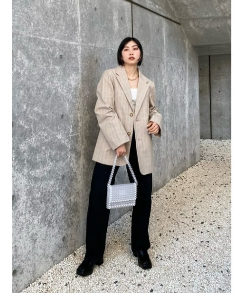 MOUSSY（マウジー）の「DOBBY CHECK ジャケット（テーラードジャケット・レディース・ブラウン/キナリ/ベージュ・1/2）」の8枚目の写真