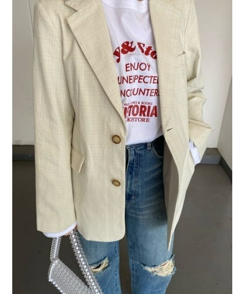 MOUSSY（マウジー）の「DOBBY CHECK ジャケット（テーラードジャケット・レディース・ブラウン/キナリ/ベージュ・1/2）」の18枚目の写真