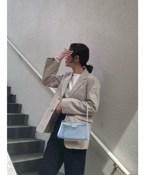 MOUSSY（マウジー）の「DOBBY CHECK ジャケット（テーラードジャケット・レディース・ブラウン/キナリ/ベージュ・1/2）」の7枚目の写真