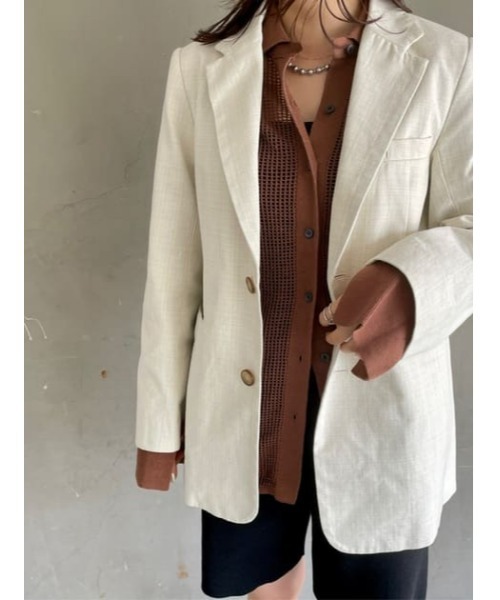 MOUSSY（マウジー）の「DOBBY CHECK ジャケット（テーラードジャケット・レディース・ブラウン/キナリ/ベージュ・1/2）」の12枚目の写真