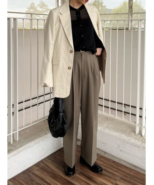 MOUSSY（マウジー）の「DOBBY CHECK ジャケット（テーラードジャケット・レディース・ブラウン/キナリ/ベージュ・1/2）」の22枚目の写真