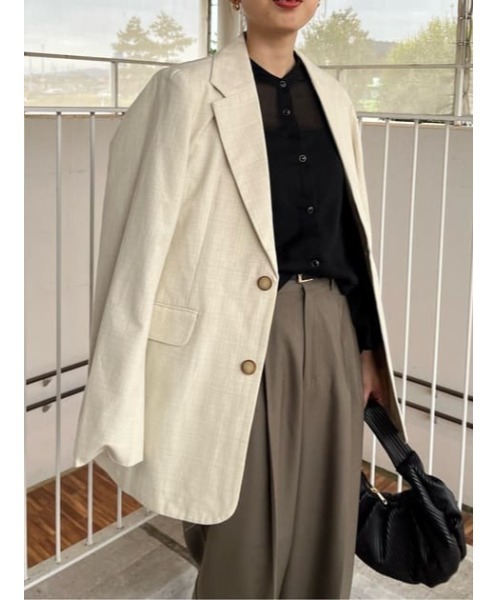 MOUSSY（マウジー）の「DOBBY CHECK ジャケット（テーラードジャケット・レディース・ブラウン/キナリ/ベージュ・1/2）」の21枚目の写真