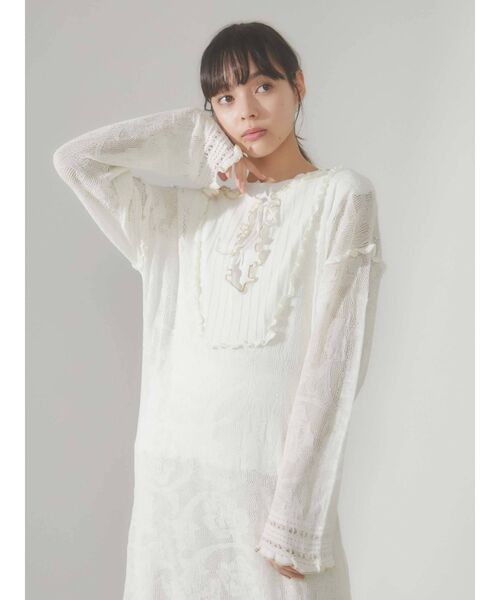 merry jenny（メリージェニー）の「シアーニットカフタンドレス（ワンピース・レディース・ブラック/アイボリー・FREE）」の11枚目の写真