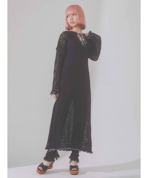 merry jenny（メリージェニー）の「シアーニットカフタンドレス（ワンピース・レディース・ブラック/アイボリー・FREE）」の16枚目の写真