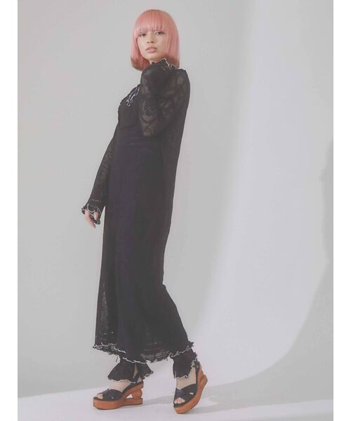 merry jenny（メリージェニー）の「シアーニットカフタンドレス（ワンピース・レディース・ブラック/アイボリー・FREE）」の4枚目の写真