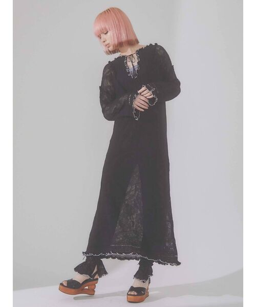 merry jenny（メリージェニー）の「シアーニットカフタンドレス（ワンピース・レディース・ブラック/アイボリー・FREE）」の14枚目の写真